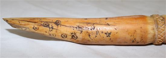 A Yoruba ivory divination tapper and rattle Iroke Ifa, late 19th / early 20th century, 14.5in.